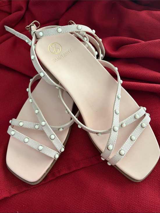 Sam & Libby Shoes - Sam & Libby Light Blush Pearl-Studded Strappy Sandals 9.5